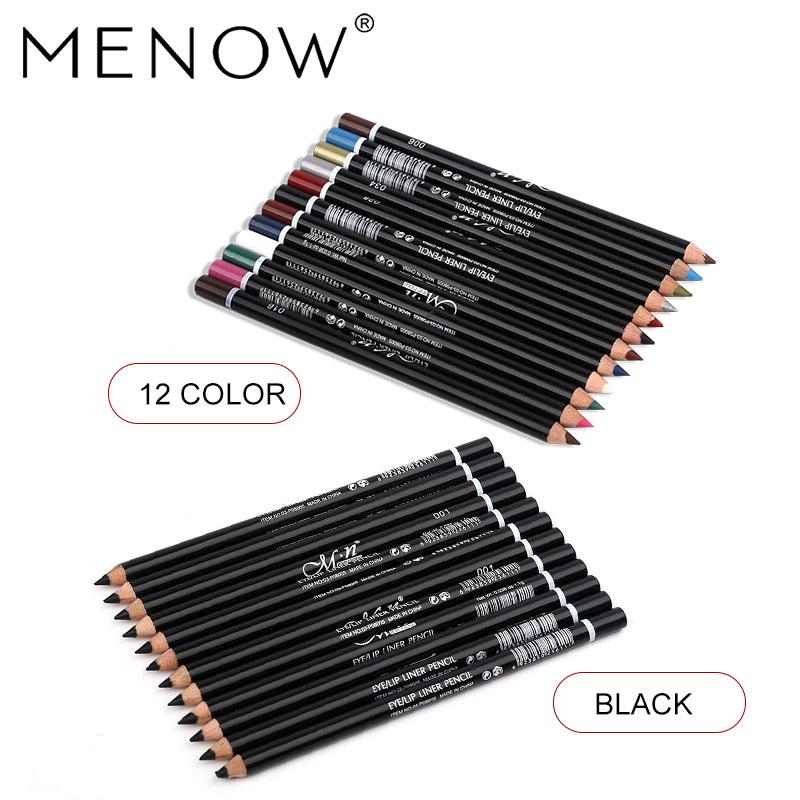 MENOW (12 Colors or 12 Black) 3n1 EYE PENCIL - 1)Eyeliner Pencil,  2)Eyebrow Pencil, and 3)Lip Liner