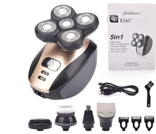 Multifunctional 5-HEAD SHAVER (Rechargeable Razor) Water Washing BALD HEAD MACHINE - Five-In-One Razor