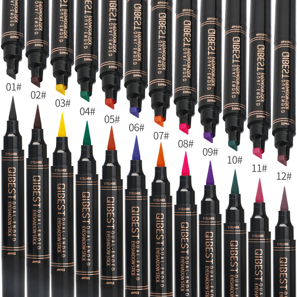 QIBEST Color Eyeliner DOUBLE-HEADED Seal Color Eyeliner Pen Eyeliner Tail Seal Pen