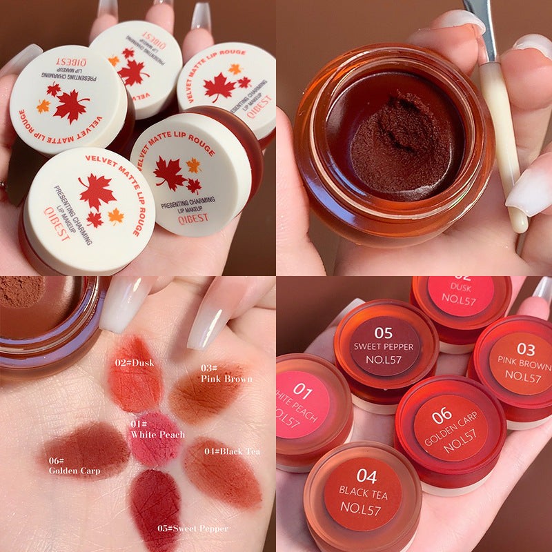 QIBEST Air Matte Lip Mud Matte Soft Waxy Canned Lip Mud Cloud Velvet Lip Glaze Is Not Easy To Fade With Lip Brush