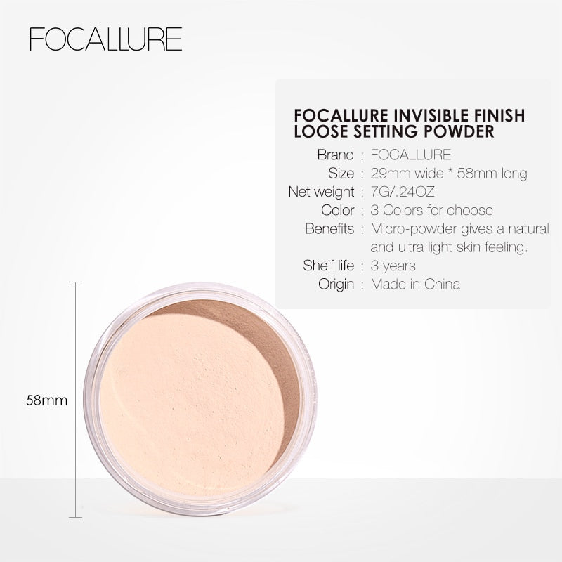 FOCALLURE New Brand Makeup Powder 3 Colors Loose Powder Face Makeup Waterproof Loose Powder Skin Finish Powder