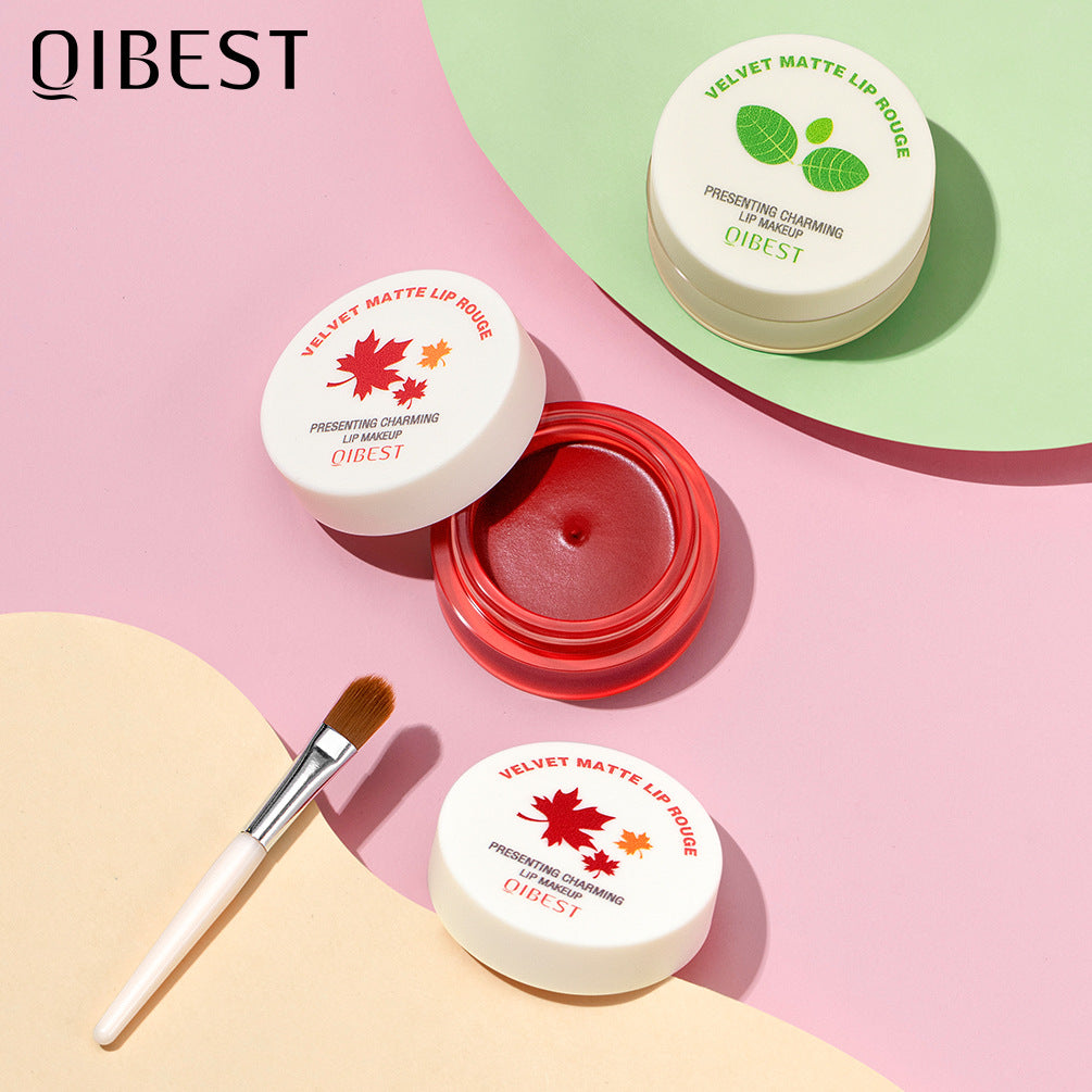 QIBEST Air Matte Lip Mud Matte Soft Waxy Canned Lip Mud Cloud Velvet Lip Glaze Is Not Easy To Fade With Lip Brush