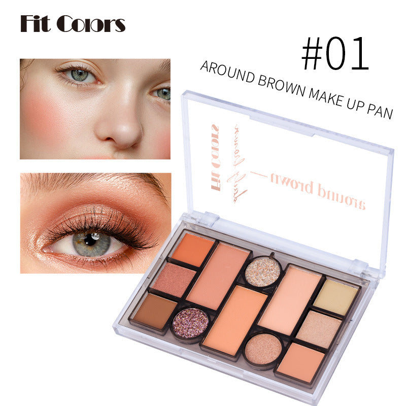 Eyebrow Powder Eye Shadow - Fit Colors 12-Color Face Comprehensive Makeup Powder Palette Matte Pearlescent Earth Color Blush