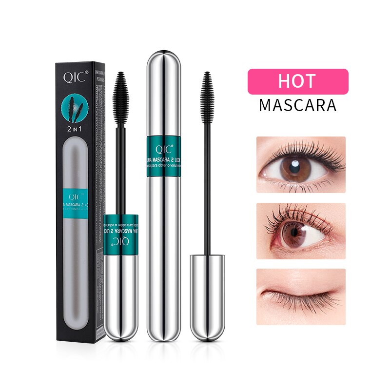 QIC Double Head Waterproof Mascara 4D Thick Pull Long Curl  Eyelashes Liquid Not Easy Dizzy Dye Eye Lashes Quick Waterproof