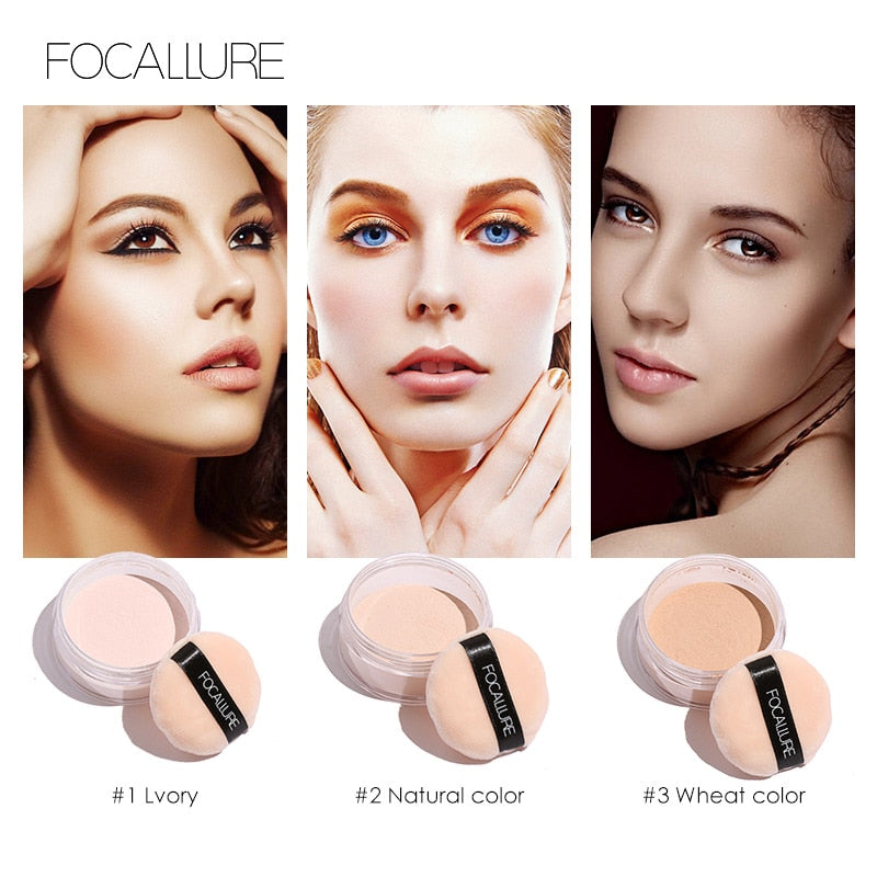 FOCALLURE New Brand Makeup Powder 3 Colors Loose Powder Face Makeup Waterproof Loose Powder Skin Finish Powder