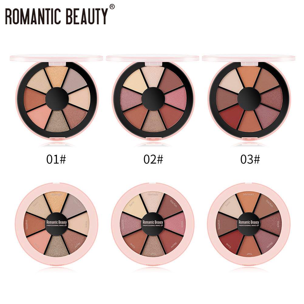 Romantic Beauty 8 Color ROUND PALETTE EYESHADOW - Pearlescent Matte Eyeshadow Palette