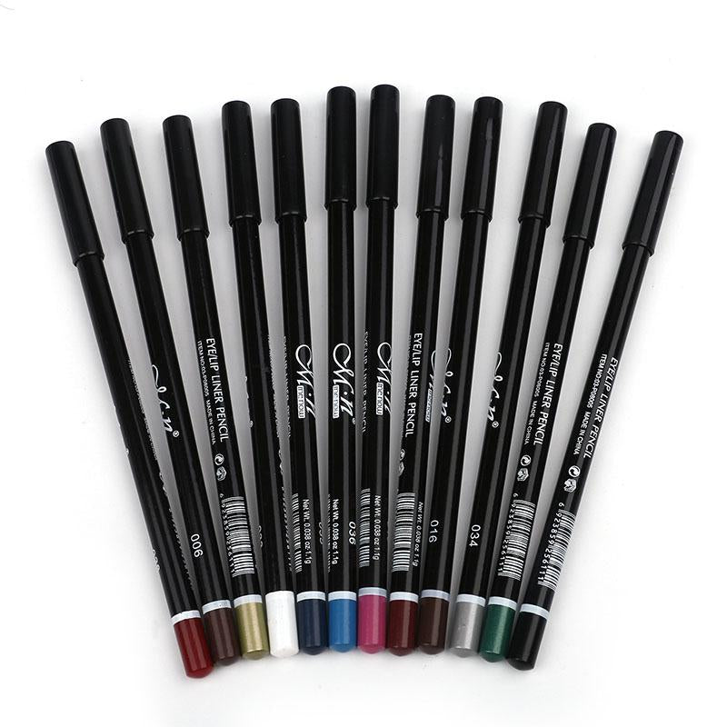 MENOW (12 Colors or 12 Black) 3n1 EYE PENCIL - 1)Eyeliner Pencil,  2)Eyebrow Pencil, and 3)Lip Liner