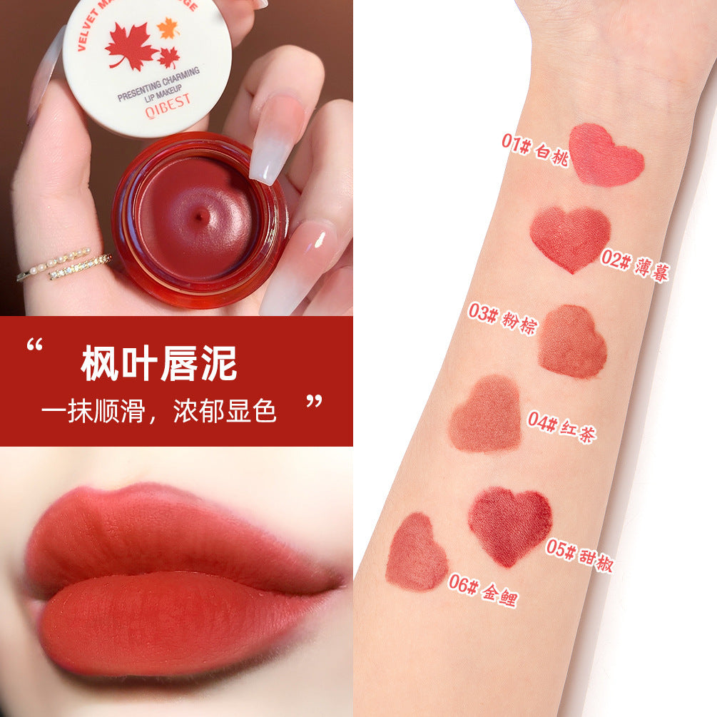 QIBEST Air Matte Lip Mud Matte Soft Waxy Canned Lip Mud Cloud Velvet Lip Glaze Is Not Easy To Fade With Lip Brush