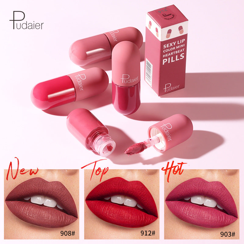 Pudaier 18 Color Mini Capsule Lip Glaze - Velvet Fog Color Non-Stick Cup Smooth Matte