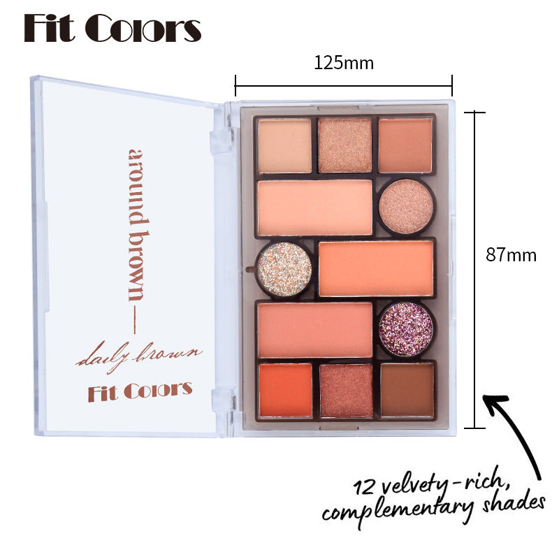 Eyebrow Powder Eye Shadow - Fit Colors 12-Color Face Comprehensive Makeup Powder Palette Matte Pearlescent Earth Color Blush