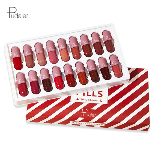 Pudaier 18 Color Mini Capsule Lip Glaze - Velvet Fog Color Non-Stick Cup Smooth Matte