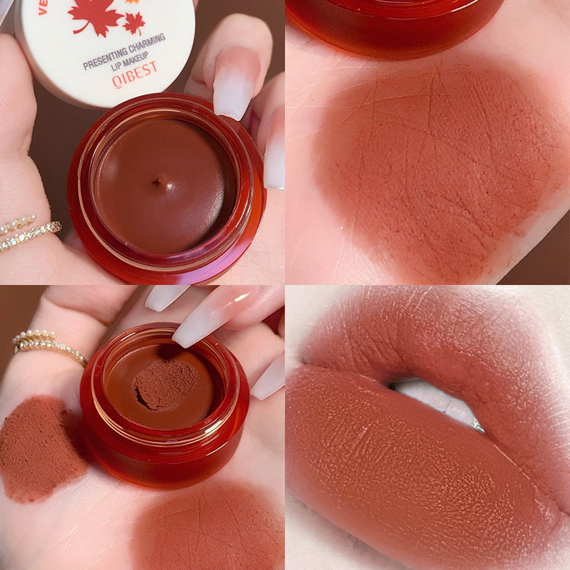 QIBEST Air Matte Lip Mud Matte Soft Waxy Canned Lip Mud Cloud Velvet Lip Glaze Is Not Easy To Fade With Lip Brush