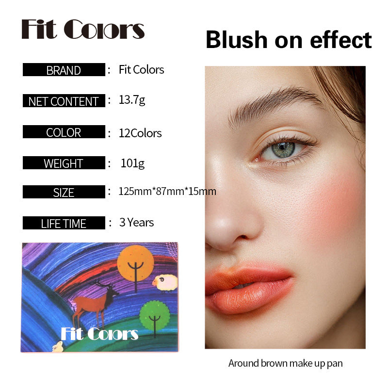 Eyebrow Powder Eye Shadow - Fit Colors 12-Color Face Comprehensive Makeup Powder Palette Matte Pearlescent Earth Color Blush