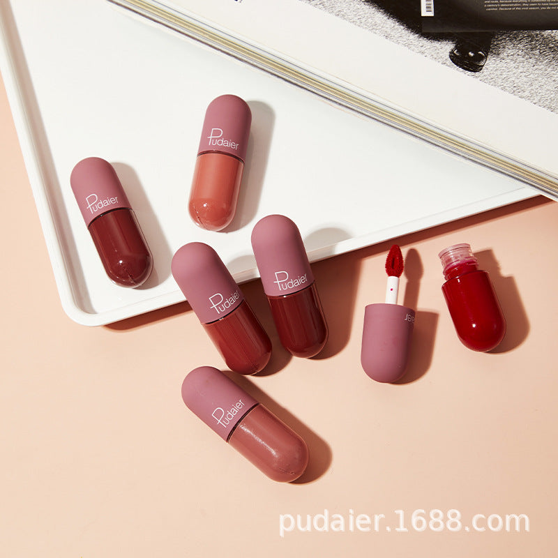 Pudaier 18 Color Mini Capsule Lip Glaze - Velvet Fog Color Non-Stick Cup Smooth Matte