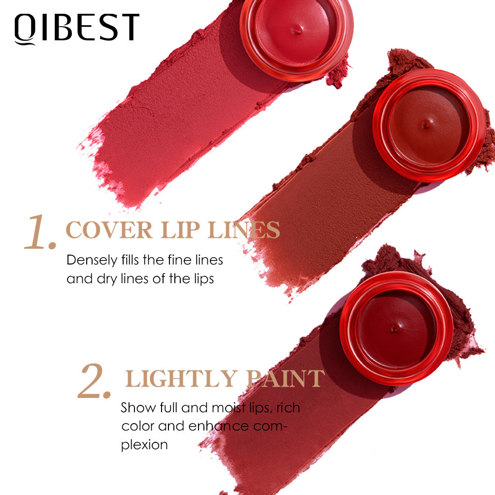 QIBEST Air Matte Lip Mud Matte Soft Waxy Canned Lip Mud Cloud Velvet Lip Glaze Is Not Easy To Fade With Lip Brush